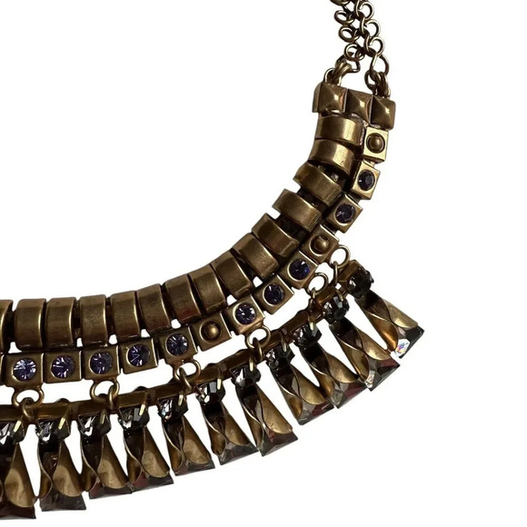 Chico's Womens Statement Necklace Bronze Color with Simulated Lavender Crystals - Picture 5 of 8